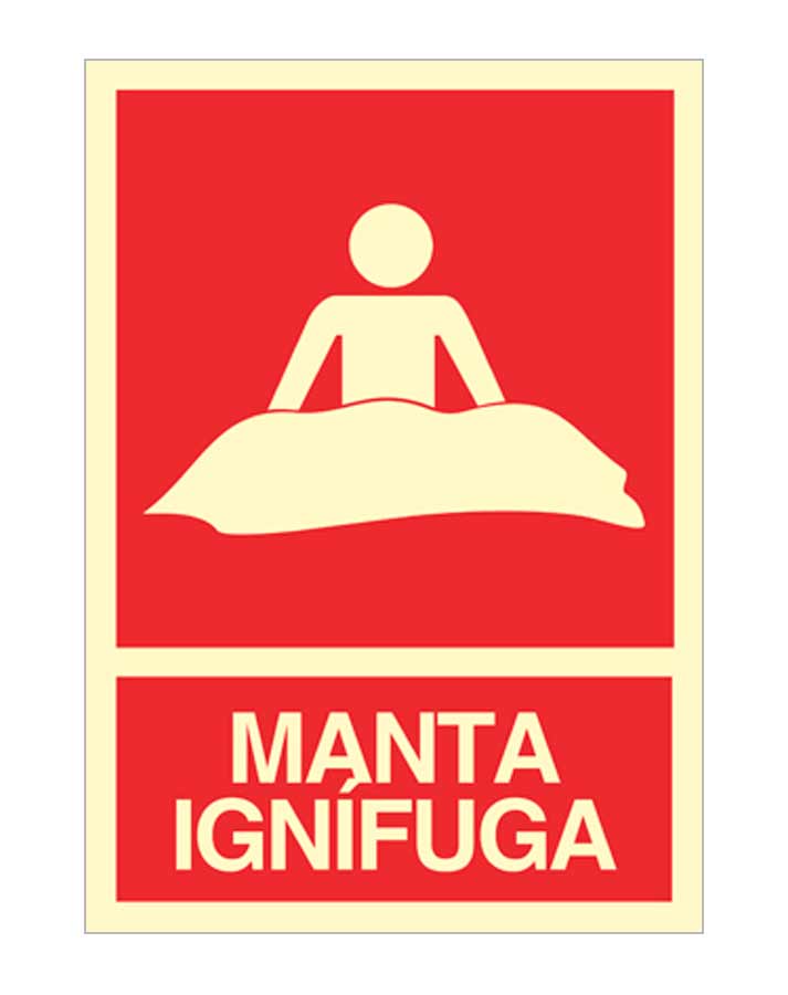 Manta ignífuga es una señal de socorro con pictograma y texto